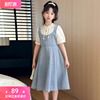 女童夏季连衣裙2024洋气儿童中国风牛仔裙大童夏装假两件裙子