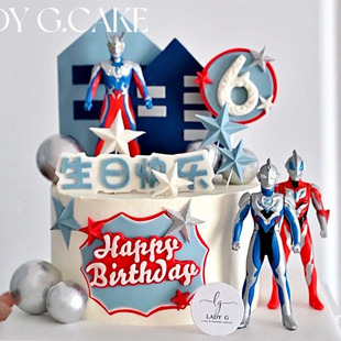 网红卡通蛋糕装饰摆件钢铁侠，超人英雄宝宝周岁男孩生日插件