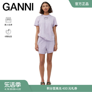 ganni女装字母logo款淡紫色圆领，短袖休闲t恤衫t3678878