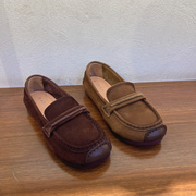 巴迪雅女鞋7962-3欧洲站复古真皮，平底豆豆鞋，2023秋款软底奶奶单鞋