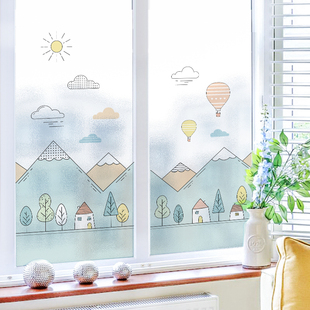 静电磨砂玻璃贴纸卡通窗贴透光不透明玻璃贴膜卫生间防窥膜窗花纸