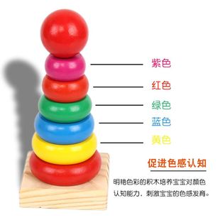 儿童彩虹塔套圈玩具叠叠高层层乐木制益智彩色套柱一周岁宝宝积木