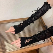 黑色长款手套lolita蕾丝，手袖女拼接芭蕾风丝绑带，臂袖套cos甜酷风