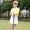 夏季zg6高尔夫服装女童套装黄色，儿童翻领t恤网球裙防走光短裙子