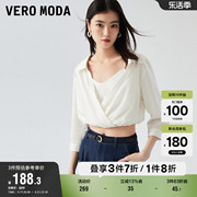 Vero Moda奥莱上衣女夏季短款气质假两件通勤长袖衬衫百搭