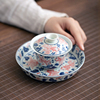 晨翔青花瓷釉里红三才盖碗茶杯，单个高档陶瓷，茶碗手工茶具防烫泡茶