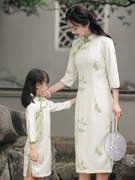 复古亲子装旗袍母女清新改良长袖，秋季2023中国风儿童女童淑女