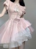 新中式连衣裙小个子粉色，流苏网纱2024女夏季洛丽塔公主蓬蓬裙