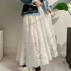 韩国chic春季减龄复古小众，设计感镂空蕾丝，钩花松紧高腰长款半身裙