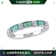 美国直邮juliannab戒指指环银，色戒圈镶祖母绿，钻石复古简约优雅