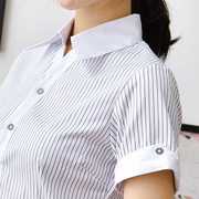 银行衬衫女短袖修身大码黑白竖条纹，职业装工装长袖衬衣工作服上衣