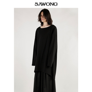 sawong春季原创设计小众冷淡风日系，慵懒中长款加绒卫衣外套潮