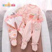 0一3个月2婴儿衣服新生宝宝薄棉包脚连脚分体套装1岁a类棉衣冬装