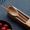 ins日式和风天然木质筷子勺子，叉子套装旅行便携餐具盒子布袋学生