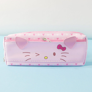 凯蒂猫笔袋pu皮质防水文具袋儿童小学生哈喽kitty用文具盒 铅笔盒