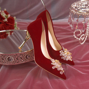 新娘鞋女气质红色高跟鞋婚鞋中式秀禾服结婚鞋小众高级感33小码鞋