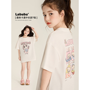 Amybaby女童T恤夏季2025新款韩版宽松趣味卡通印花中长款短袖