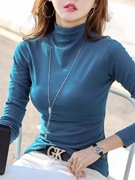 韩国半高领打底衫女长袖t恤2024修身内搭纯棉黑色洋气上衣潮