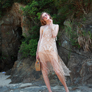 音乐节欧美辣妹风穿搭海岛，海边多巴胺度假沙滩裙波西米亚连衣裙