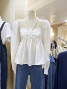 衬衫女春夏设计感方领挂脖，小众白色衬衣法式别致短款小衫上衣