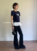 KAKAMEE纯棉少女独特美式印花字母蓬蓬裙拼接短袖T恤上衣