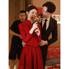 新中式旗袍敬酒服2023红色秀禾服冬季新娘套装订婚礼服连衣裙