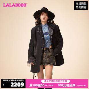 杜雨宸同款lalabobo春新铆钉复古大码牛仔夹克外套女lbcd-wspw15