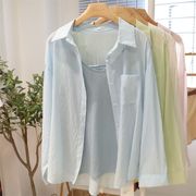 韩版盐系雪纺天丝防晒衬衫女夏季透气薄款宽松空调衫外套上衣