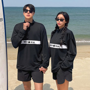 2024韩国情侣泳装高腰遮肚长袖，宽松外套保守分体沙滩泳衣套装