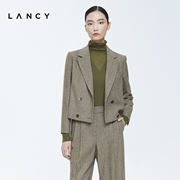 lancy朗姿秋冬短款羊毛西装，外套女修身英伦风，高级感通勤格子西服