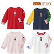 日单 miki秋季男女童卡通熊兔图案纯棉长袖儿童刺绣T恤衫内搭