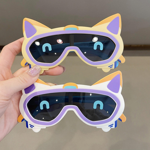 儿童墨镜偏光女童防紫外线太阳镜，可爱数码猫男女宝宝硅胶眼镜防晒