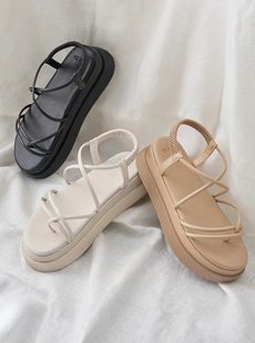 夹趾设计 日系经典简约百搭细带厚底凉鞋 日单女式平底鞋鞋
