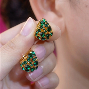 轻奢高级感绿色水晶耳环2024超闪满钻耳扣时尚简约洋气耳饰女