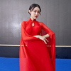 长袖旗袍改良版连衣裙长款纯色中国风汉服复古唐装红色表演服装女