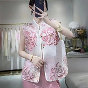 新中式国风女装2024夏季高级感气质复古刺绣欧根纱唐装上衣薄外套