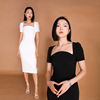 brandbymei时尚女魔头系列，u型领优雅修身纯色铅笔连衣裙