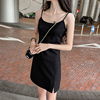 黑色吊带裙2024女夏季裙子，小个子吊带连衣裙高级感短款显高
