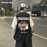 proteusboy夏季字母印花篮球，球衣短袖短裤，休闲运动服套装男潮牌