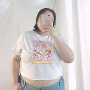 2022夏季女装胖mm超短露肚眼短袖大码t恤上衣，弹力宽松240斤