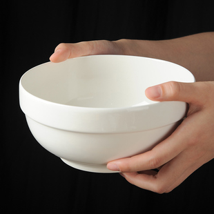 4英寸8英寸陶瓷纯白色米饭碗家用小号汤碗面碗吃饭纯白陶瓷护边碗