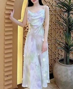 Ma浪漫立体花朵吊带连衣裙女气质名媛高级海边法式长裙AC85DR032A