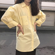 百思朵夏季鹅黄色衬衫淡黄色，上衣宽松奶油黄防晒(黄防晒)衣女开衫显白外套