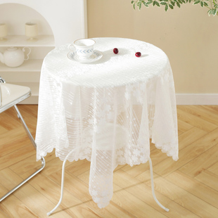 唯米99百搭白色蕾丝镂空透明方形小圆桌布，小清新镂空盖巾防尘台布