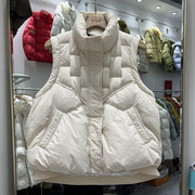 短款羽绒马甲女冬季时尚立领马夹，背心宽松加厚白鸭绒(白鸭绒)保暖外套