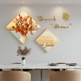 北欧餐厅装饰画温馨花卉，现代简约餐桌，背景墙壁画创意高档饭厅挂画