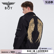 BOYLONDON秋冬情侣款外套黑金翅膀刺绣立领高街保暖棉服N29007