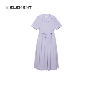 自然以形自然元素紫色短袖，衬衫式连衣裙女设计感长裙2024年夏