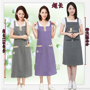 韩版加长特长纯棉无袖围裙时尚，成人罩衣居家厨房，防油污男女工作服