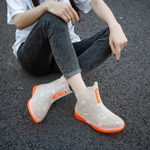 水鞋女日系学生中筒雨靴高颜值时尚短筒雨鞋成人厨房工作透明胶鞋
